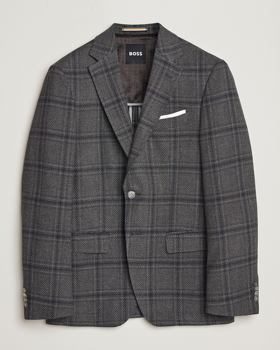 Homme | Blazers | BOSS BLACK | Hutson Checked Wool Blazer Dark Grey