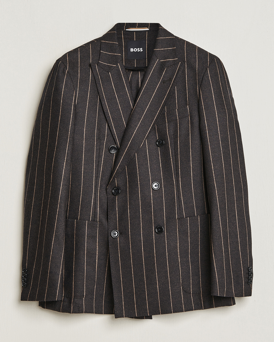 Homme | Costumes | BOSS BLACK | Huge Double Breasted Pinstripe Suit Dark Brown