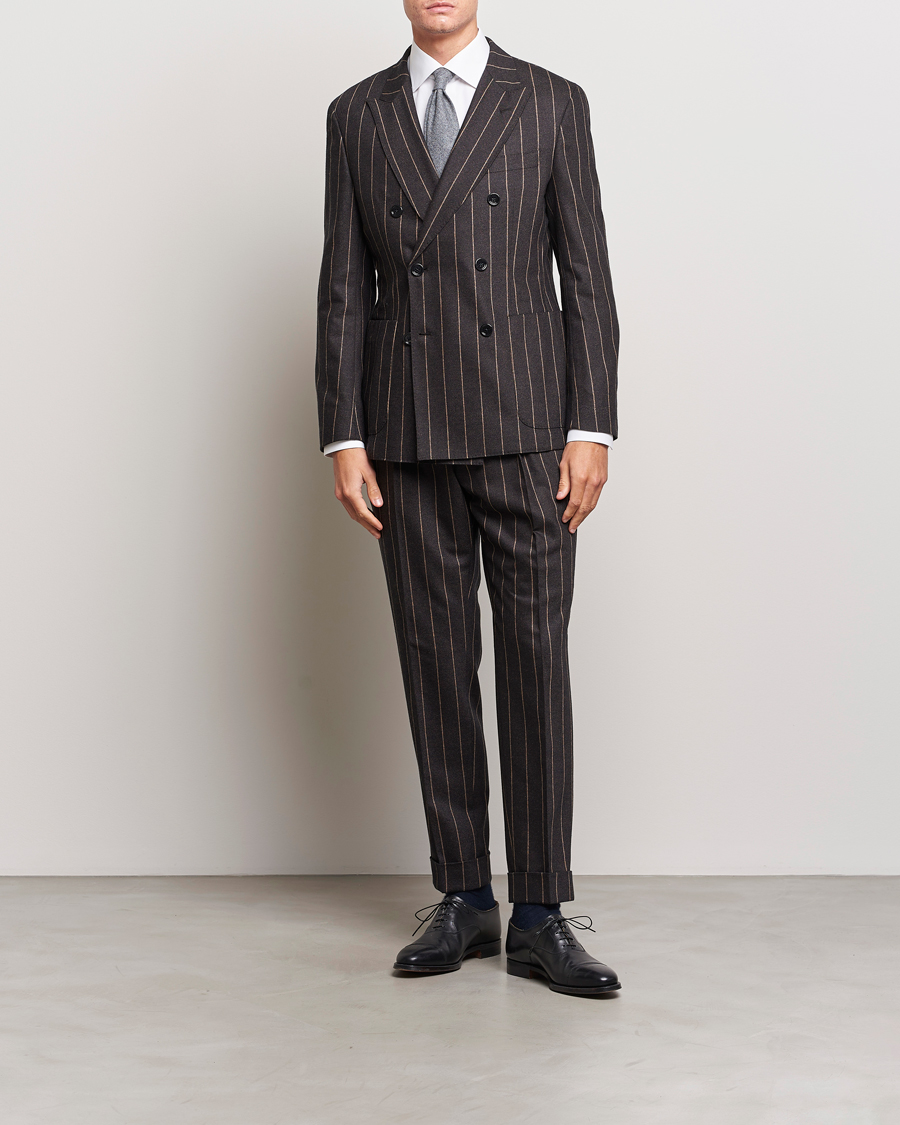 Homme | Costumes | BOSS BLACK | Huge Double Breasted Pinstripe Suit Dark Brown