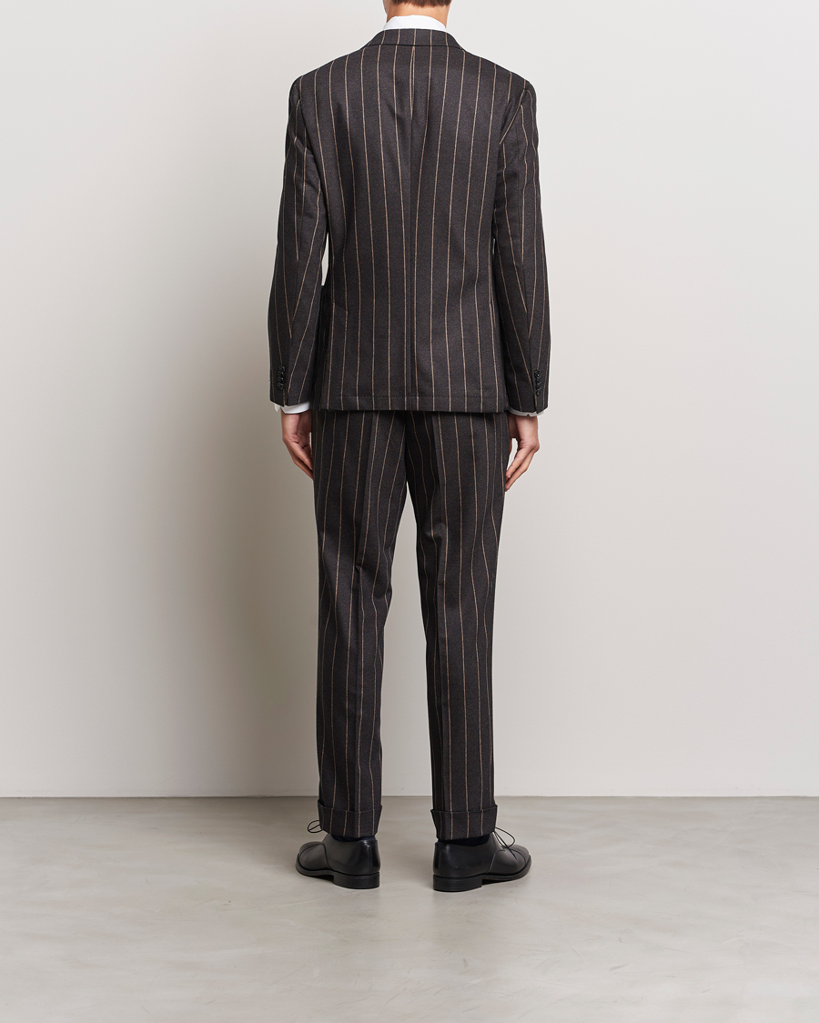 Homme | Costumes | BOSS BLACK | Huge Double Breasted Pinstripe Suit Dark Brown