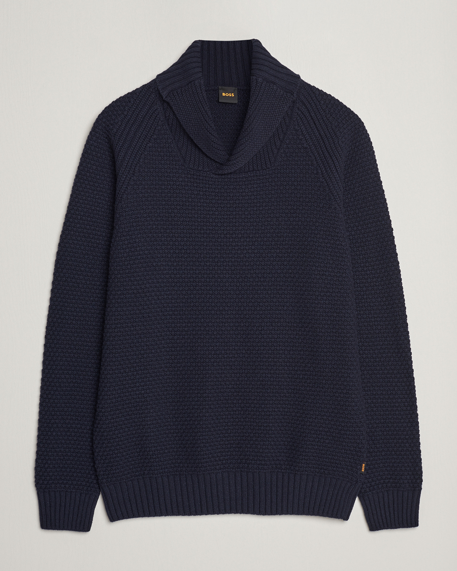 Homme | Pulls Et Tricots | BOSS ORANGE | Amado Heavy Knitted Shawl Collar Sweater Dark Blue