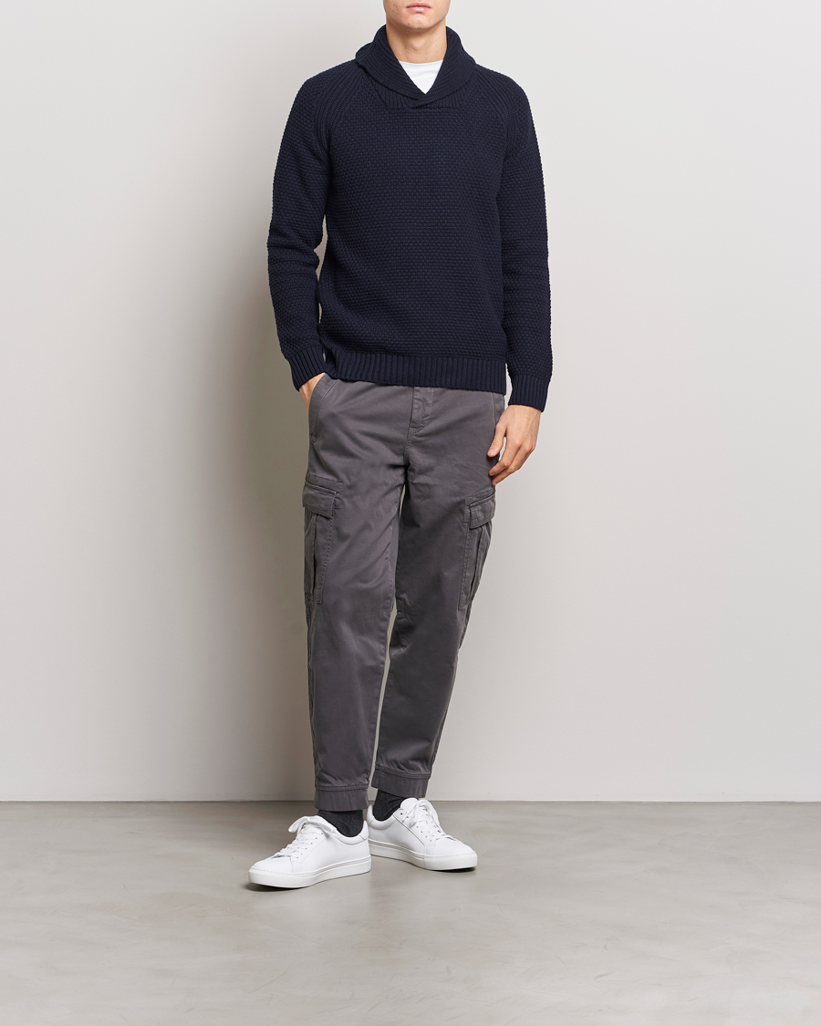 Homme | Pulls Et Tricots | BOSS ORANGE | Amado Heavy Knitted Shawl Collar Sweater Dark Blue