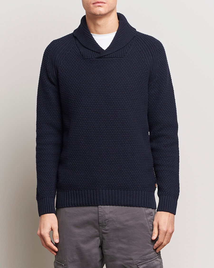 Homme | Pulls Et Tricots | BOSS ORANGE | Amado Heavy Knitted Shawl Collar Sweater Dark Blue