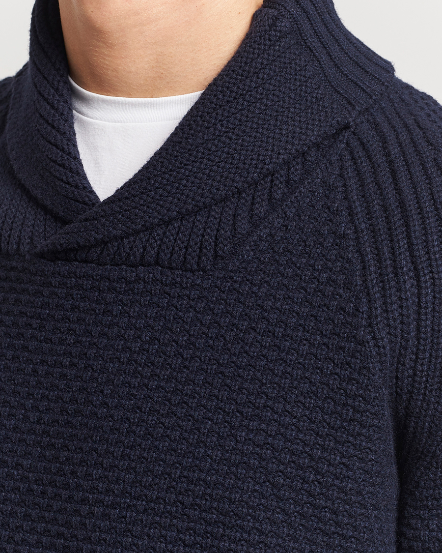 Homme | Pulls Et Tricots | BOSS ORANGE | Amado Heavy Knitted Shawl Collar Sweater Dark Blue