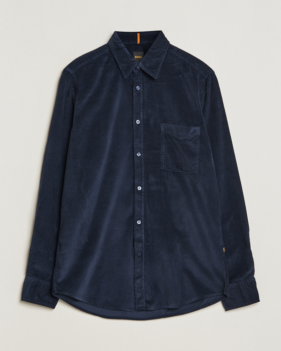 Homme | Chemises | BOSS ORANGE | Relegant Corduroy Shirt Dark Blue