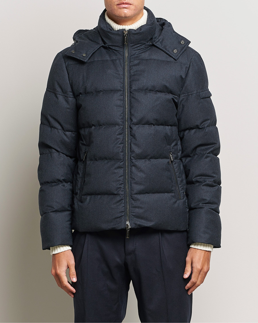 Homme | Manteaux Et Vestes | MooRER | Brett Wool/Cashmere Hooded Jacket Blue Grey
