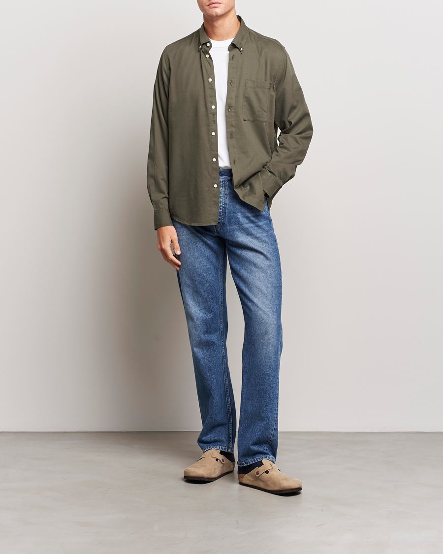 Homme | Chemises | NN07 | Arne Tencel Striped Shirt Dark Army