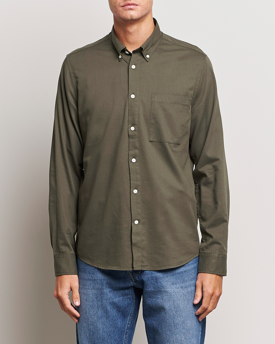 Homme | Chemises | NN07 | Arne Tencel Striped Shirt Dark Army