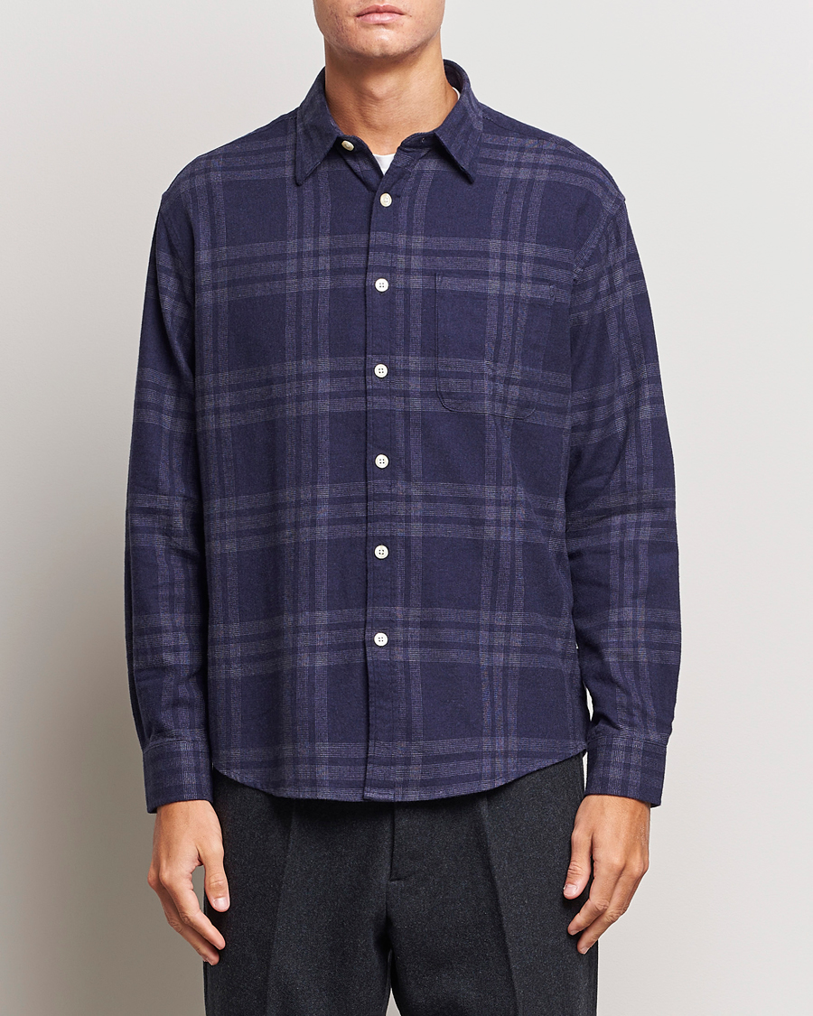 Homme | Chemises | NN07 | Deon Brushed Flannel Checked Shirt Navy Blue