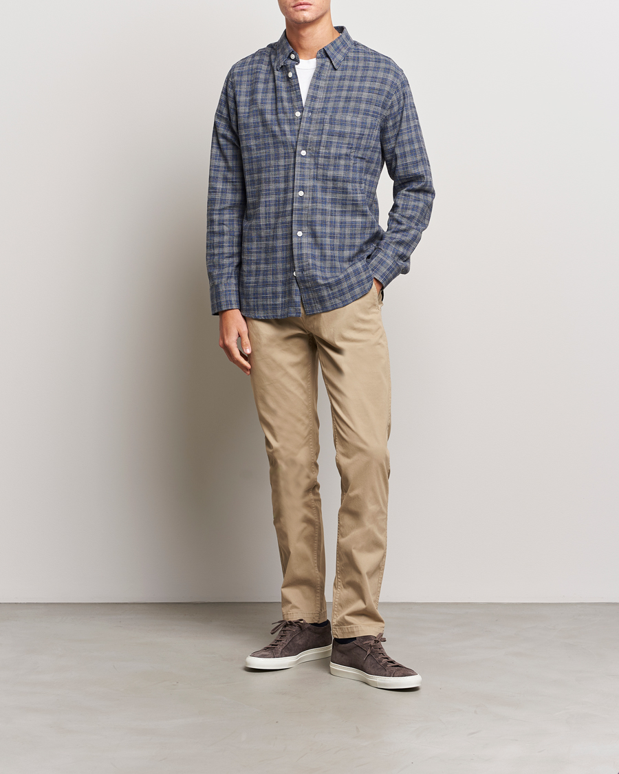 Homme | Chemises | NN07 | Cohen Brushed Flannel Checked Shirt Navy Blue