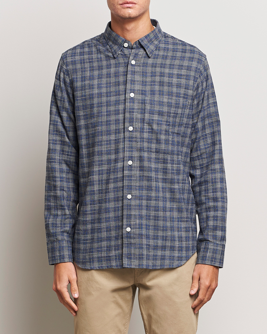 Homme | Chemises | NN07 | Cohen Brushed Flannel Checked Shirt Navy Blue