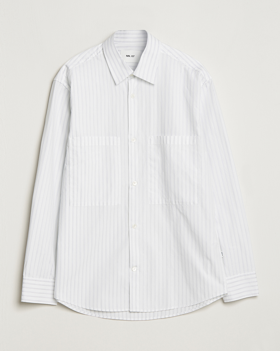 Homme | Chemises | NN07 | Freddie Poplin Striped Shirt White/Black