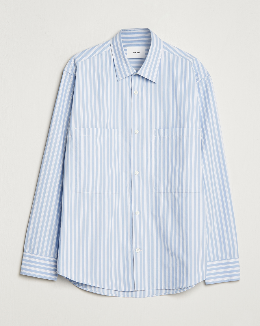Homme | Chemises | NN07 | Freddie Poplin Striped Shirt Blue/White