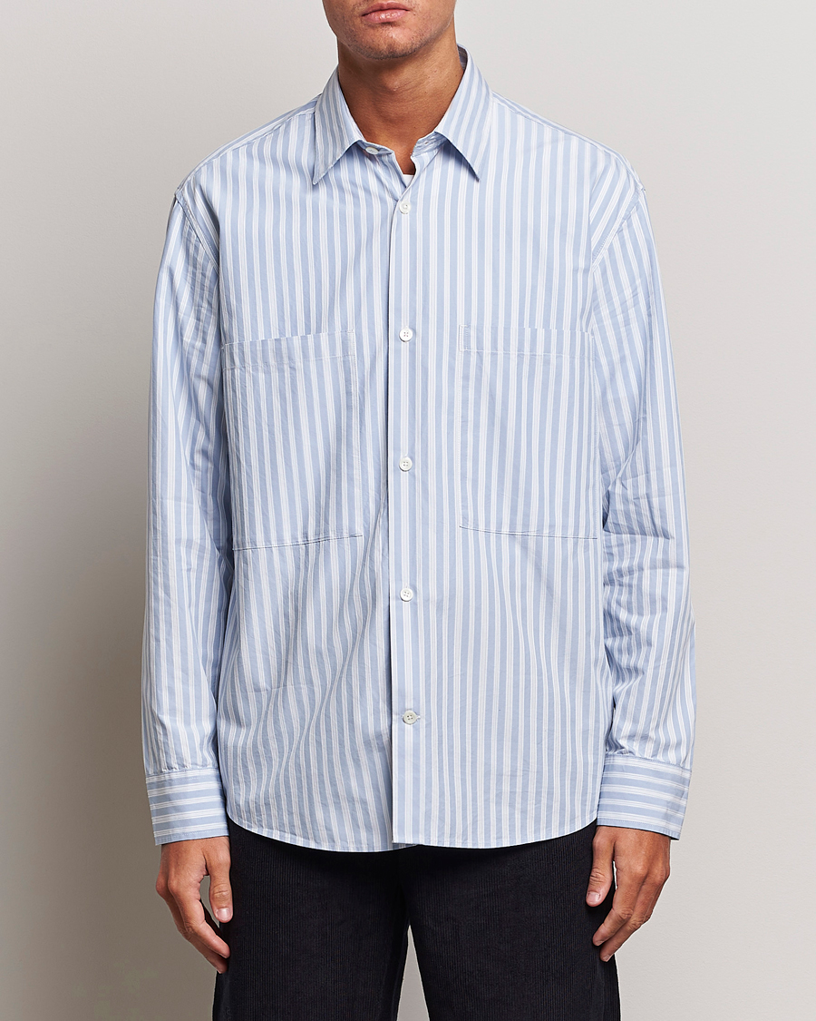 Homme | Chemises | NN07 | Freddie Poplin Striped Shirt Blue/White