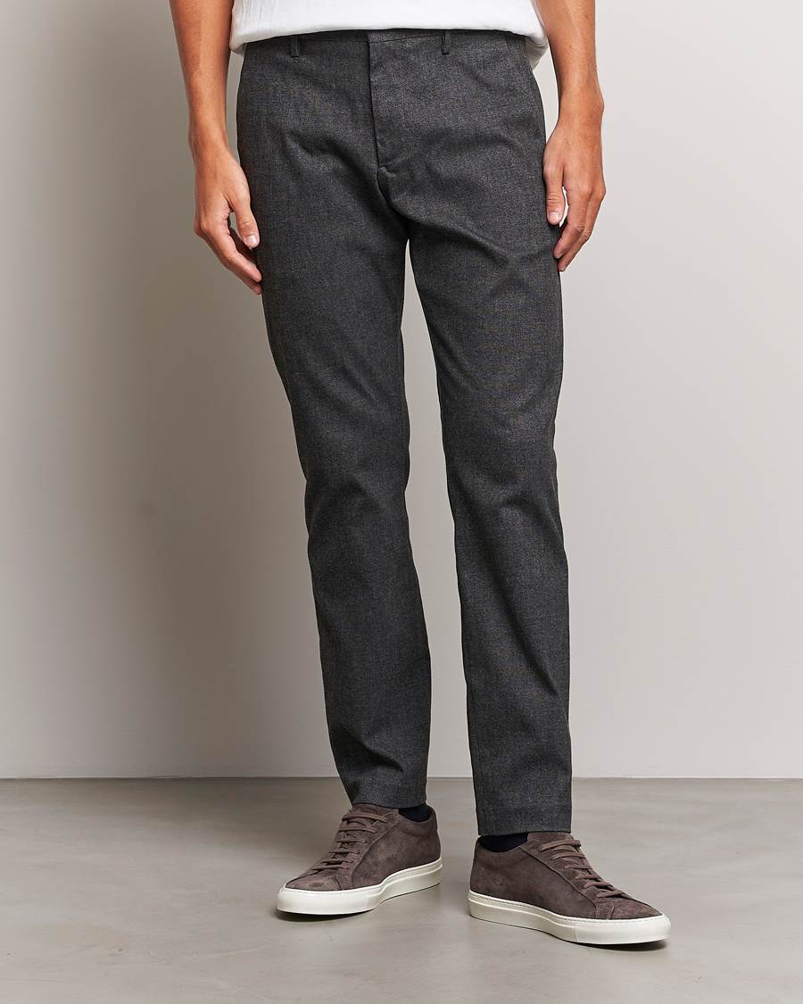 Homme | Pantalons | NN07 | Theo Brushed Cotton Trousers Black Melange
