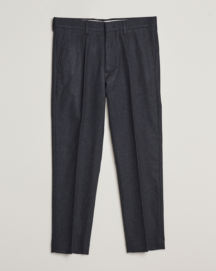 Homme | Pantalons | NN07 | Bill Brushed Flannel Pleated Trousers Navy Blue