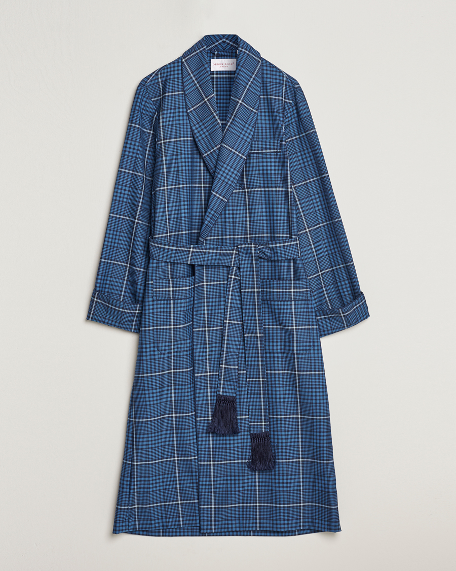 Homme | Peignoirs Et Pyjamas | Derek Rose | Wool Checked Gown Blue