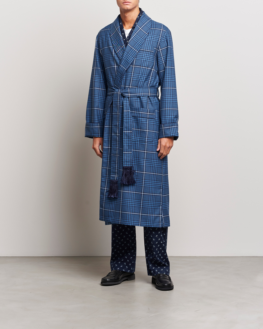 Homme | Peignoirs Et Pyjamas | Derek Rose | Wool Checked Gown Blue