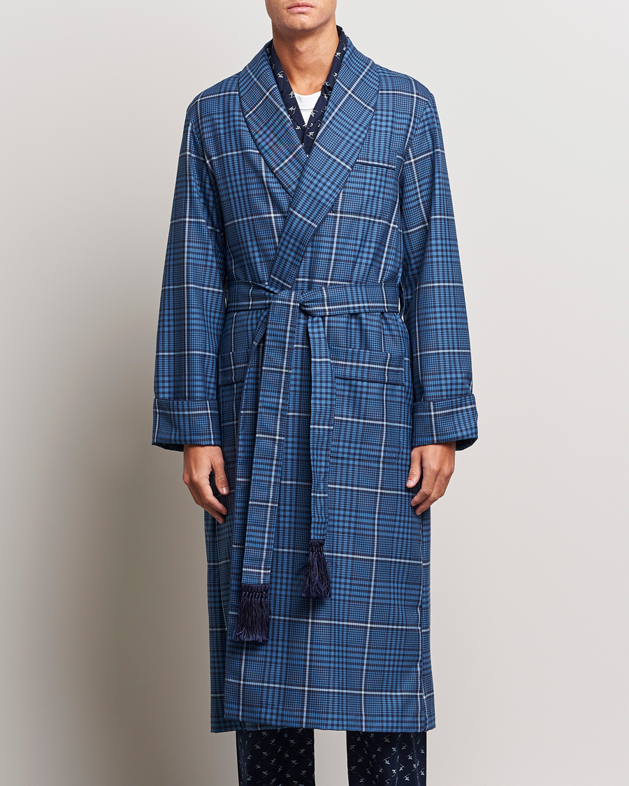 Homme | Peignoirs Et Pyjamas | Derek Rose | Wool Checked Gown Blue