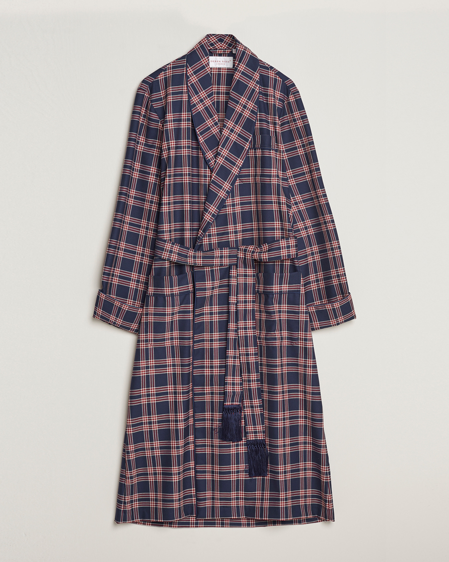 Homme | Peignoirs Et Pyjamas | Derek Rose | Wool Checked Gown Navy