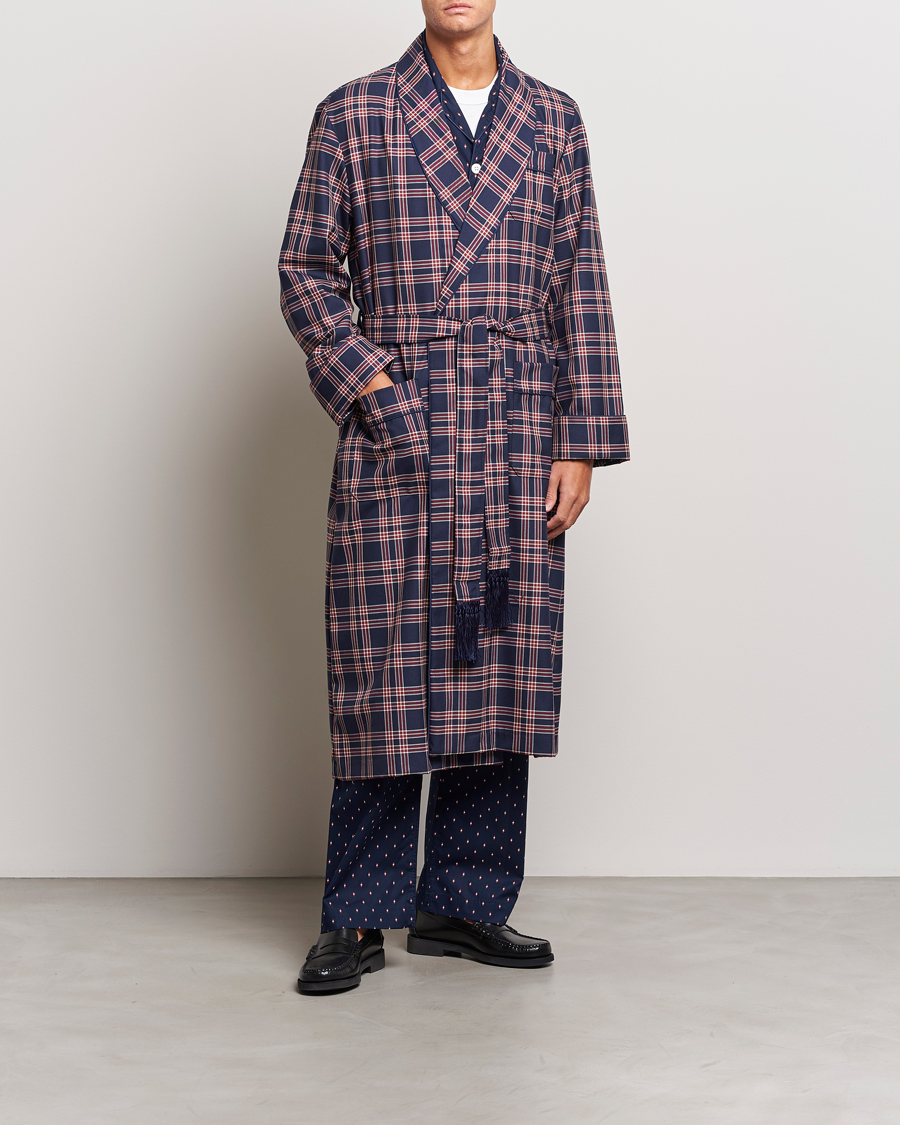 Homme | Peignoirs Et Pyjamas | Derek Rose | Wool Checked Gown Navy
