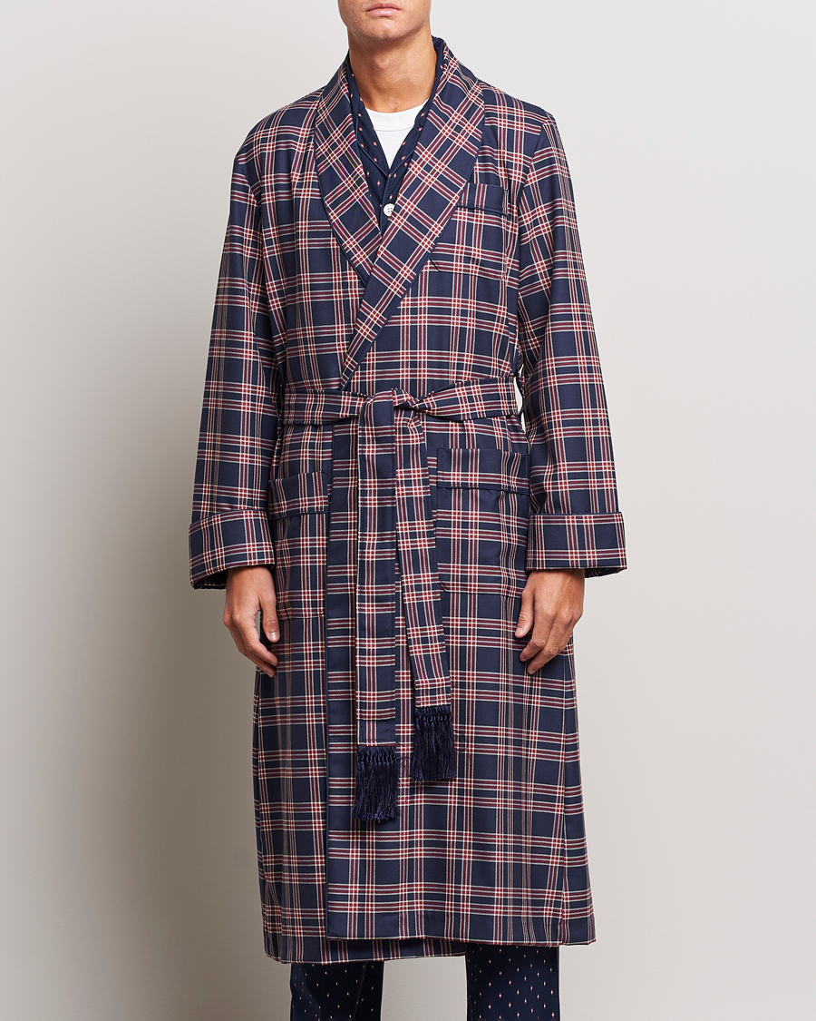 Homme | Peignoirs Et Pyjamas | Derek Rose | Wool Checked Gown Navy