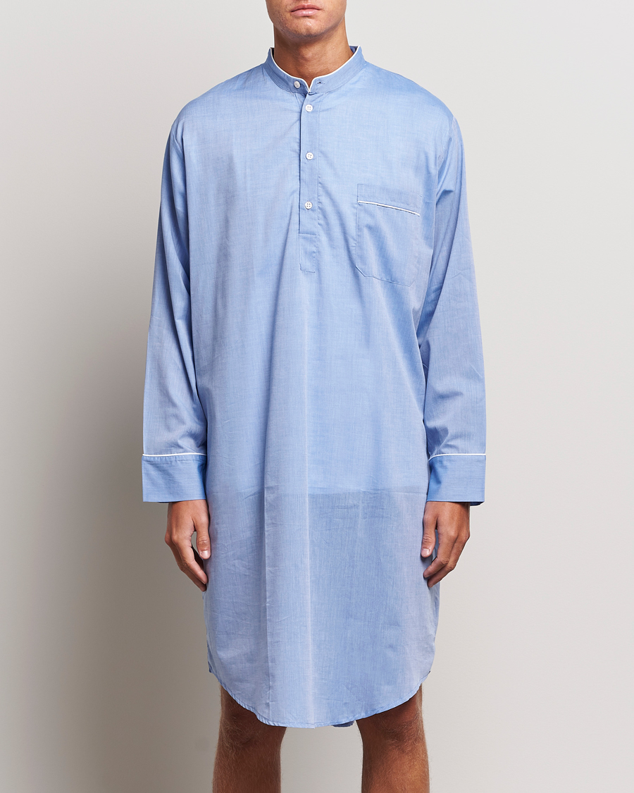 Homme | Loungewear | Derek Rose | Cotton Pullover Nightshirt Light Blue