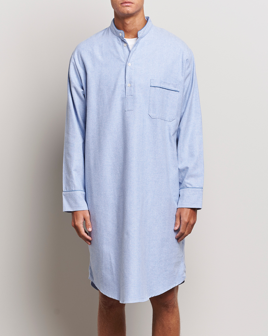 Homme | Loungewear | Derek Rose | Cotton Pullover Nightshirt Light Blue