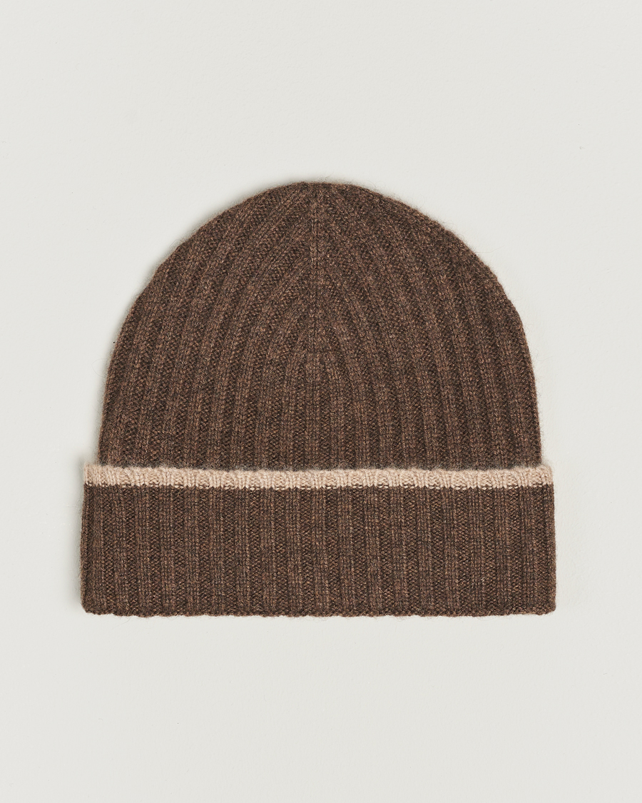 Homme | Amanda Christensen Rib Knitted Cashmere Paspoal Cap Brown Melange | Amanda Christensen | Rib Knitted Cashmere Paspoal Cap Brown Melange
