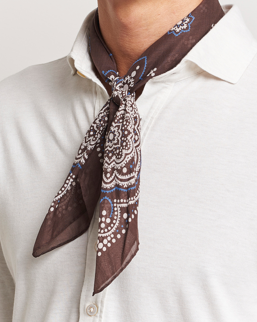 Homme | Amanda Christensen Cotton Voilé Printed Flower Bandana Brown | Amanda Christensen | Cotton Voilé Printed Flower Bandana Brown