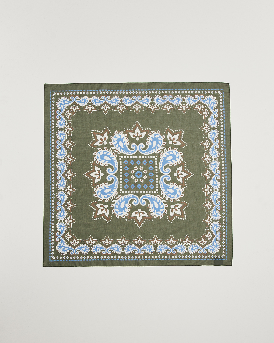 Homme | Amanda Christensen Cotton Voilé Printed Flower Bandana Olive | Amanda Christensen | Cotton Voilé Printed Flower Bandana Olive
