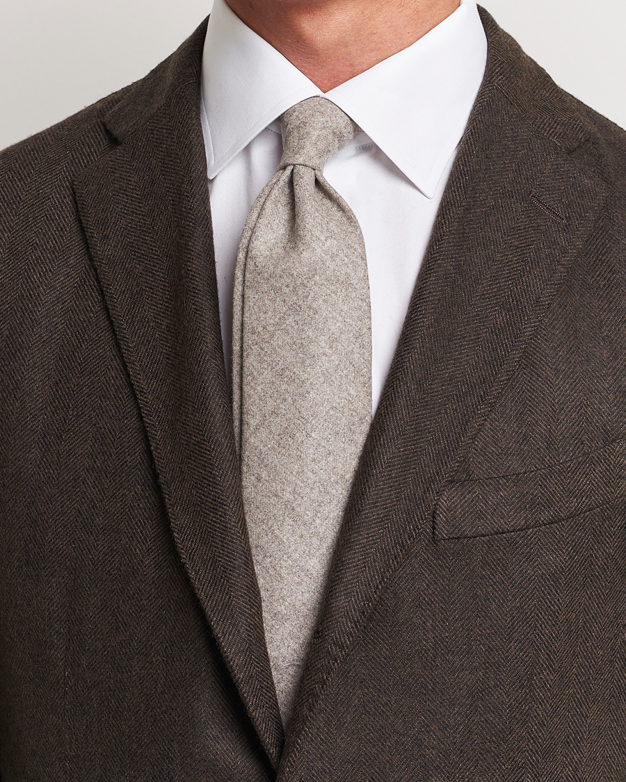 Homme |  | Amanda Christensen | Wool Flannel 8cm Tie Beige Melange