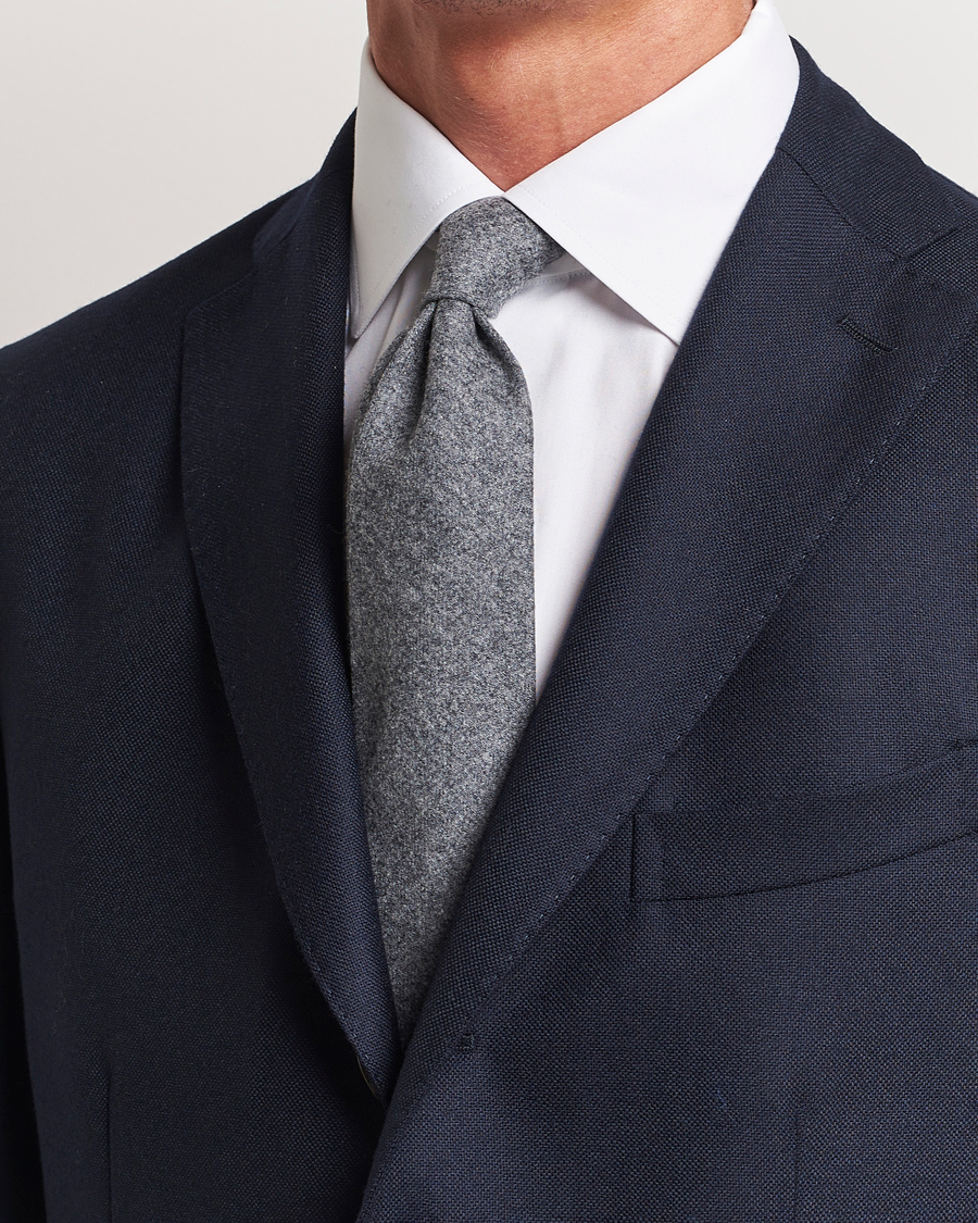 Homme | Amanda Christensen Wool Flannel 8cm Tie Grey Melange | Amanda Christensen | Wool Flannel 8cm Tie Grey Melange