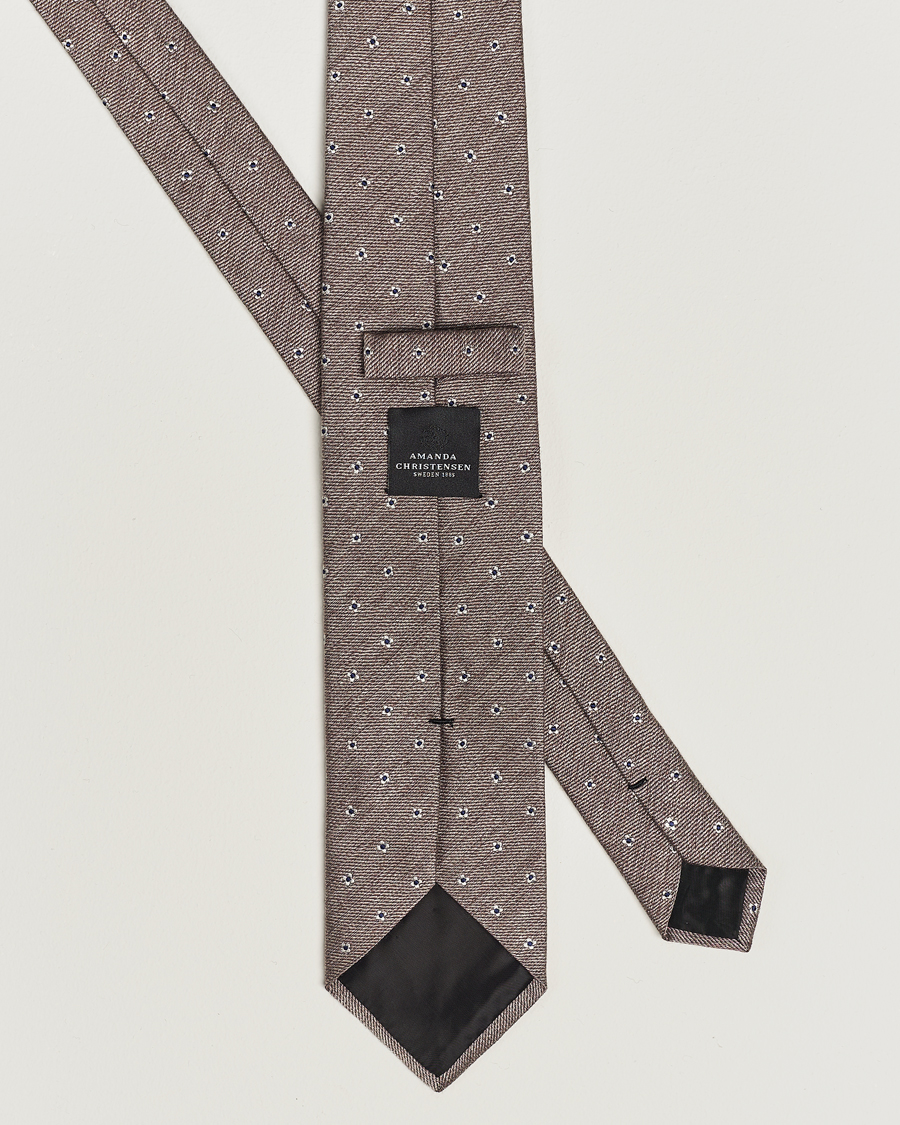 Homme | Amanda Christensen Silk/Wool 8cm Printed Flower Tie Beige Melange | Amanda Christensen | Silk/Wool 8cm Printed Flower Tie Beige Melange