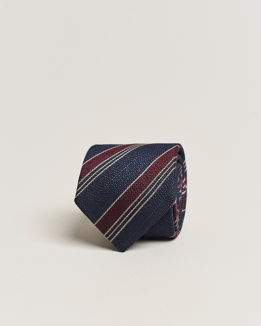 Homme | Amanda Christensen Cotton/Wool/Silk 8cm Regimental Stripe Tie Navy/Red | Amanda Christensen | Cotton/Wool/Silk 8cm Regimental Stripe Tie Navy/Red