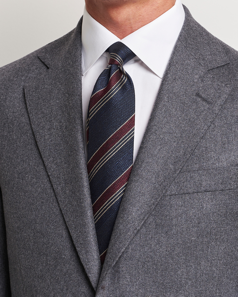 Homme | Amanda Christensen Cotton/Wool/Silk 8cm Regimental Stripe Tie Navy/Red | Amanda Christensen | Cotton/Wool/Silk 8cm Regimental Stripe Tie Navy/Red