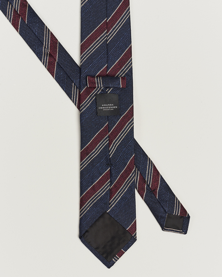 Homme | Amanda Christensen Cotton/Wool/Silk 8cm Regimental Stripe Tie Navy/Red | Amanda Christensen | Cotton/Wool/Silk 8cm Regimental Stripe Tie Navy/Red