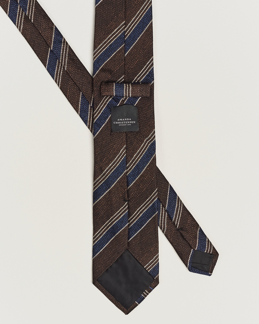Homme | Amanda Christensen Cotton/Wool/Silk 8cm Regimental Stripe Tie Brown/Navy | Amanda Christensen | Cotton/Wool/Silk 8cm Regimental Stripe Tie Brown/Navy
