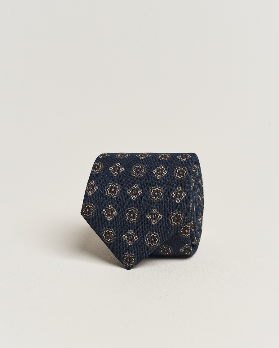 Homme | Amanda Christensen Wool Flannel 8cm Printed Medallion Tie Navy | Amanda Christensen | Wool Flannel 8cm Printed Medallion Tie Navy
