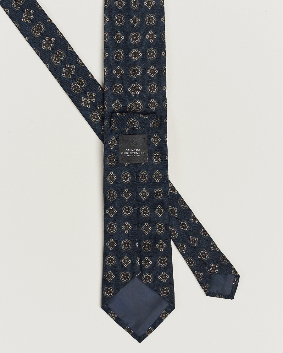 Homme | Amanda Christensen Wool Flannel 8cm Printed Medallion Tie Navy | Amanda Christensen | Wool Flannel 8cm Printed Medallion Tie Navy