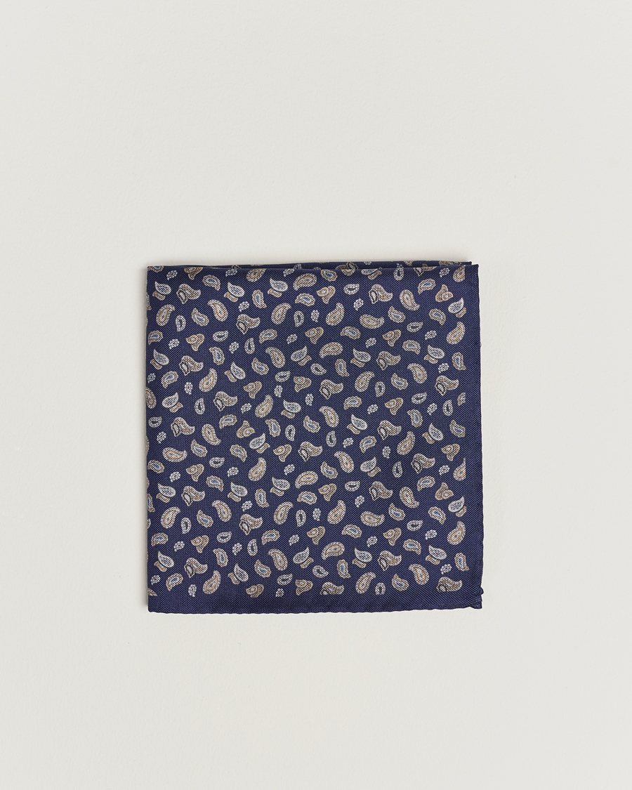 Homme | Amanda Christensen Silk Oxford Printed Paisley Pocket Square Navy | Amanda Christensen | Silk Oxford Printed Paisley Pocket Square Navy