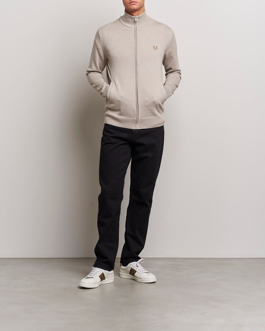 Homme | Pulls Et Tricots | Fred Perry | Knitted Zip Through Jacket Dark Oatmeal