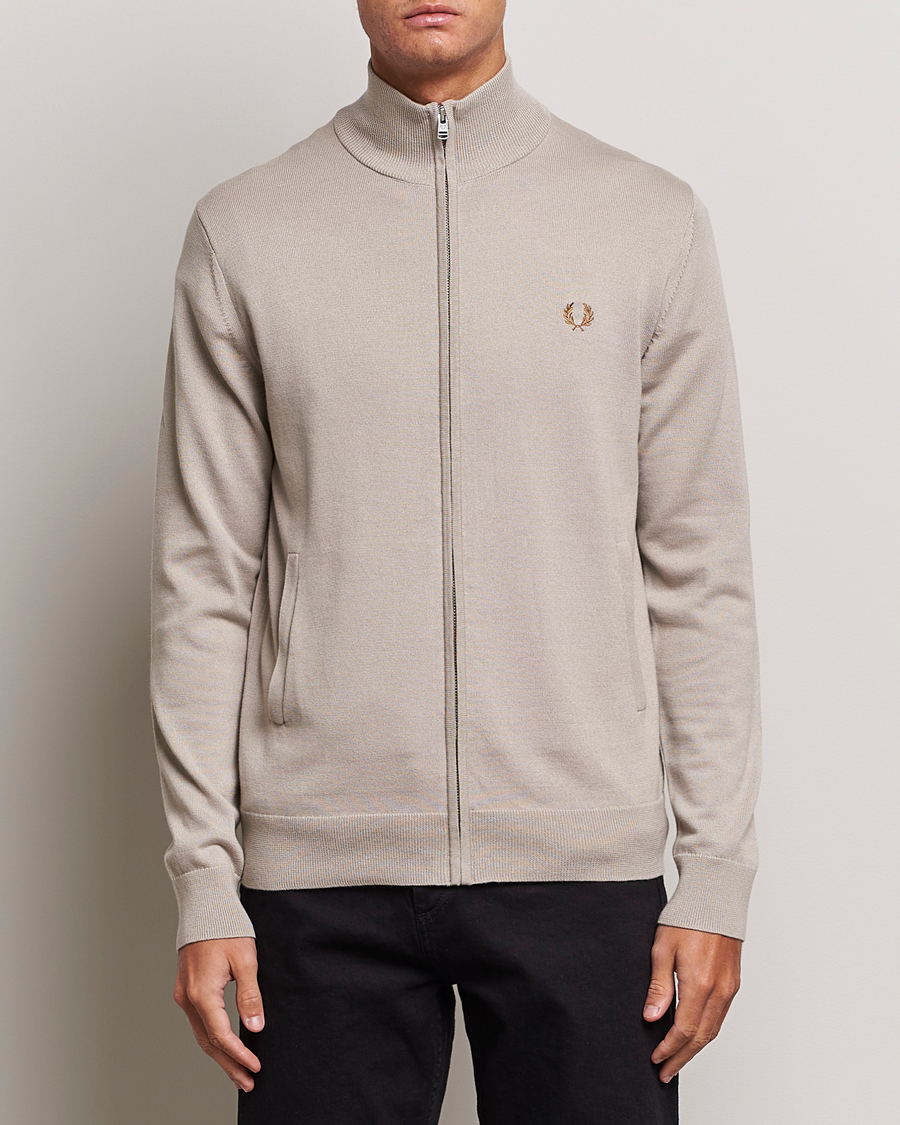 Homme | Pulls Et Tricots | Fred Perry | Knitted Zip Through Jacket Dark Oatmeal