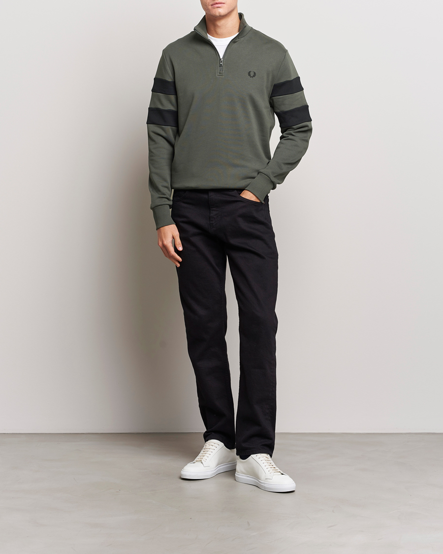 Homme | Pulls Et Tricots | Fred Perry | Tipped Sleeve Half Zip Sweatshirt Field Green