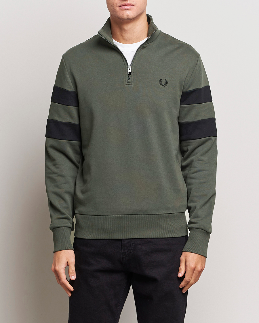 Homme | Pulls Et Tricots | Fred Perry | Tipped Sleeve Half Zip Sweatshirt Field Green