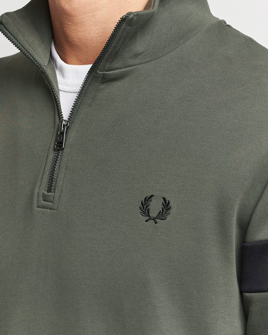 Homme | Pulls Et Tricots | Fred Perry | Tipped Sleeve Half Zip Sweatshirt Field Green