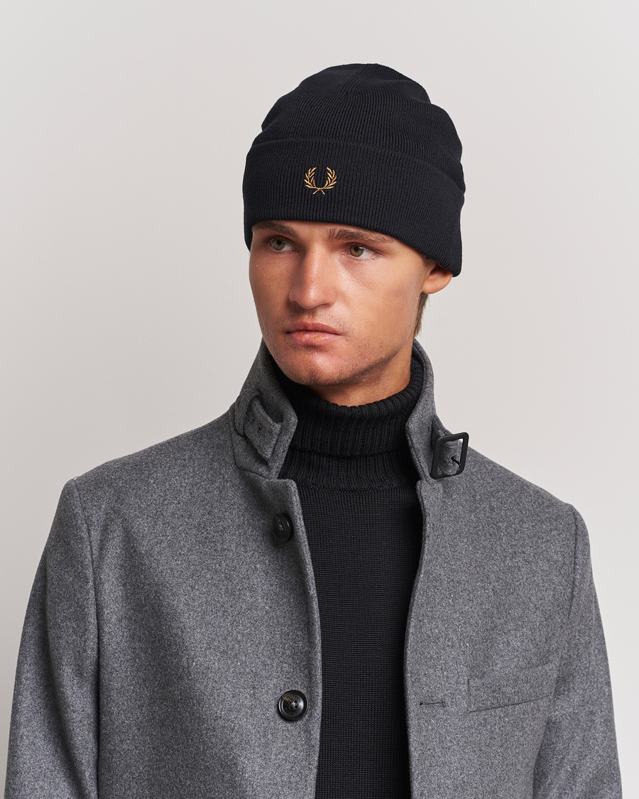 Homme | Fred Perry Merino Wool Beanie Black | Fred Perry | Merino Wool Beanie Black