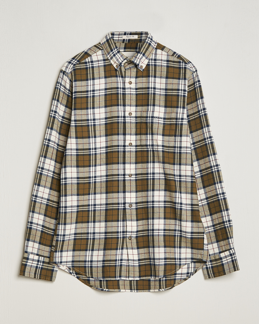 Homme | Chemises | GANT | Regular Fit Flannel Checked Shirt Dark Cactus