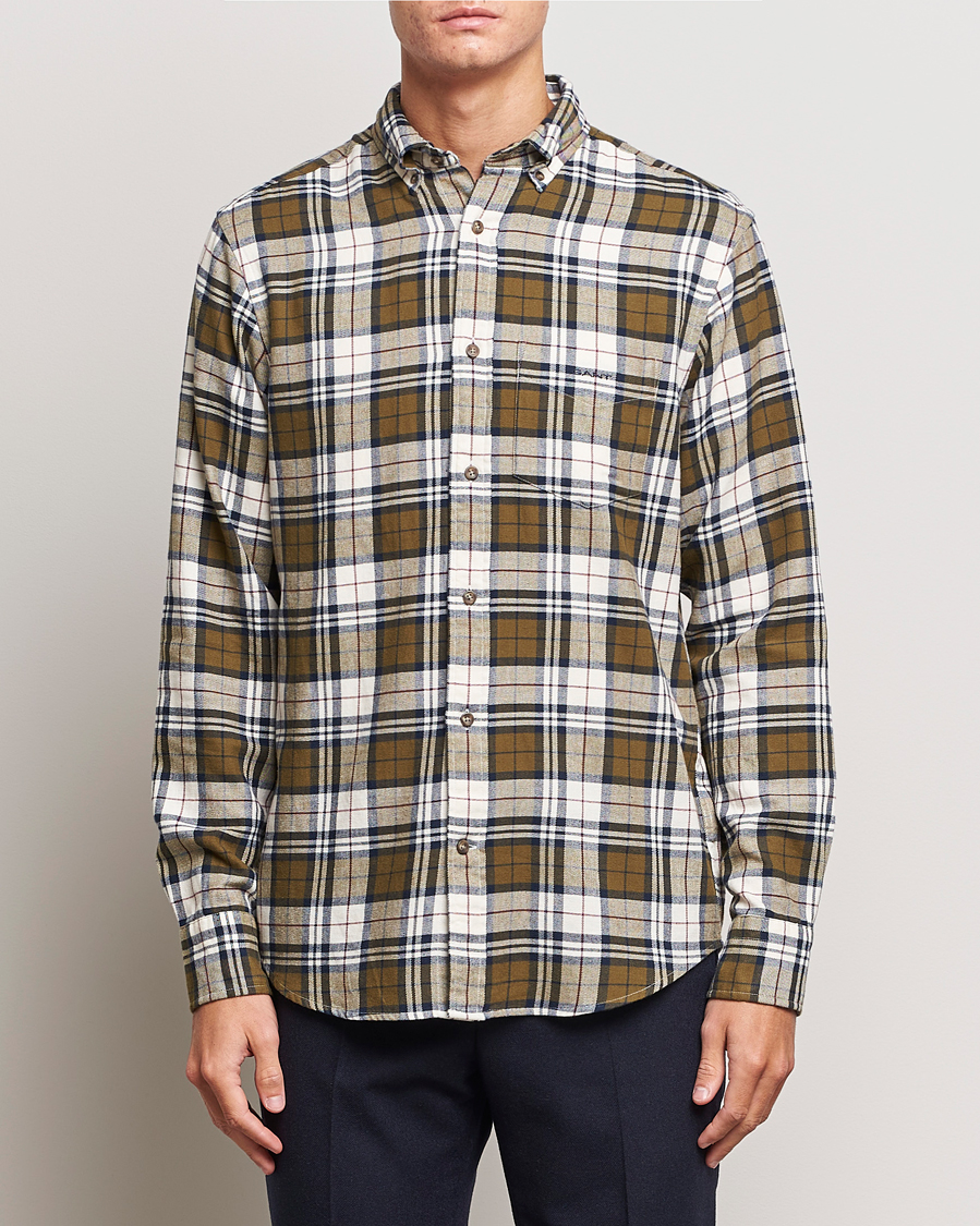 Homme | Chemises | GANT | Regular Fit Flannel Checked Shirt Dark Cactus