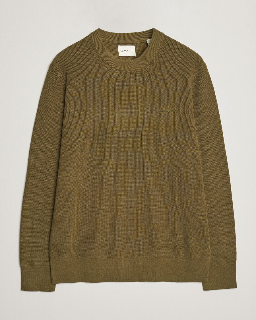 Homme | Pulls Et Tricots | GANT | Cotton/Wool Rib Knitted Crew Neck Dark Cactus